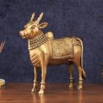 Brass Standing Nandi Statue | 16" x 15" x 4" | 9.3 kg | Golden Finish | Traditional Hindu Temple Bull Sculpture | Sacred Art | Jaipurio